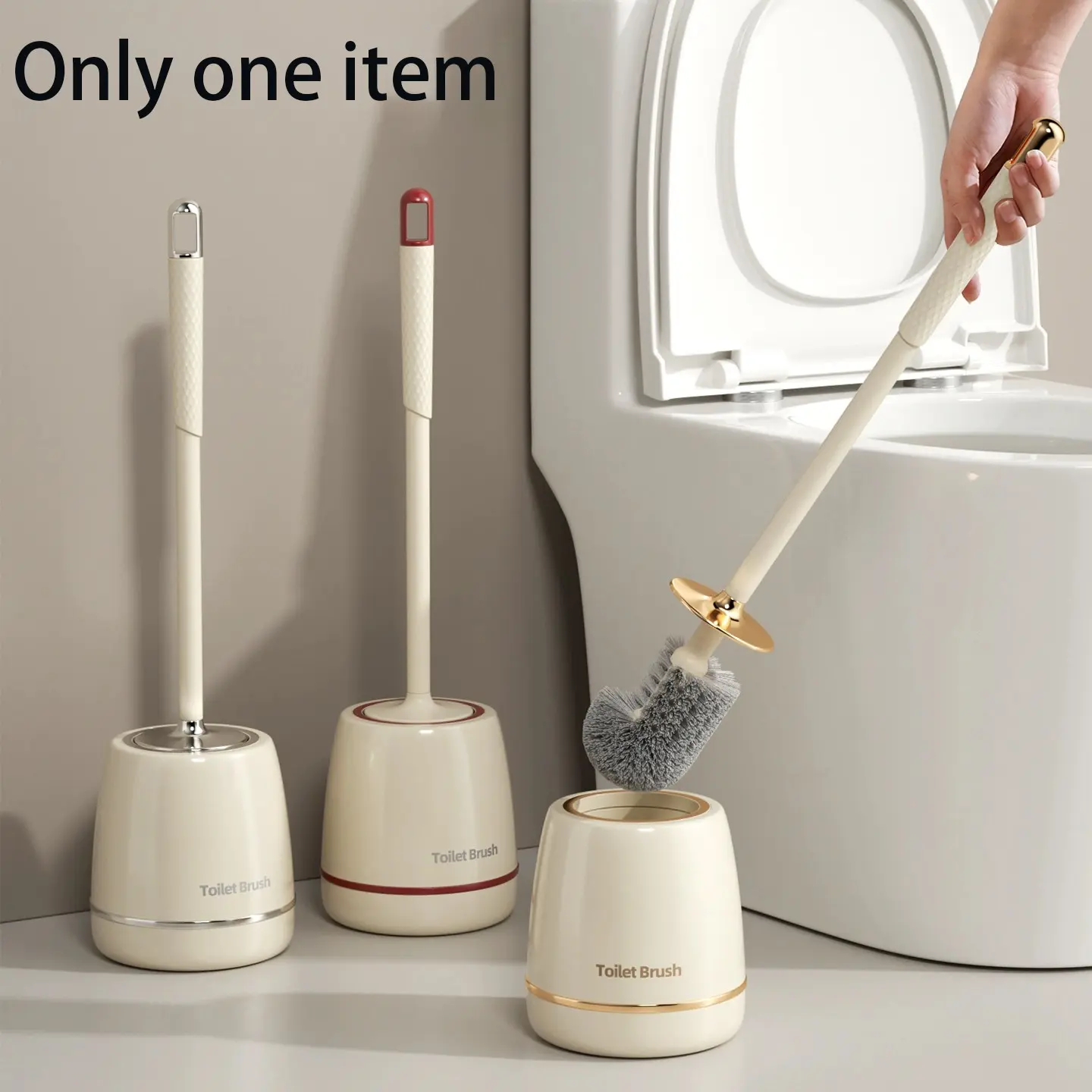 1 Pack Cream Style Toilet Brush with Holder, Aesthetic Modern Bathroom Cleaning Brush, Elegant Toilet Bowl Cleaner for Home