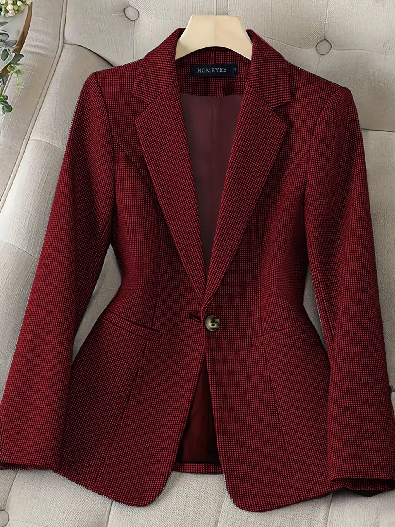 Simple One-Button Commuter Blazer, Adjustable Sleeves, Slim Fit, Plain Surface, All Seasons, Fitted Suit Jacket for Women