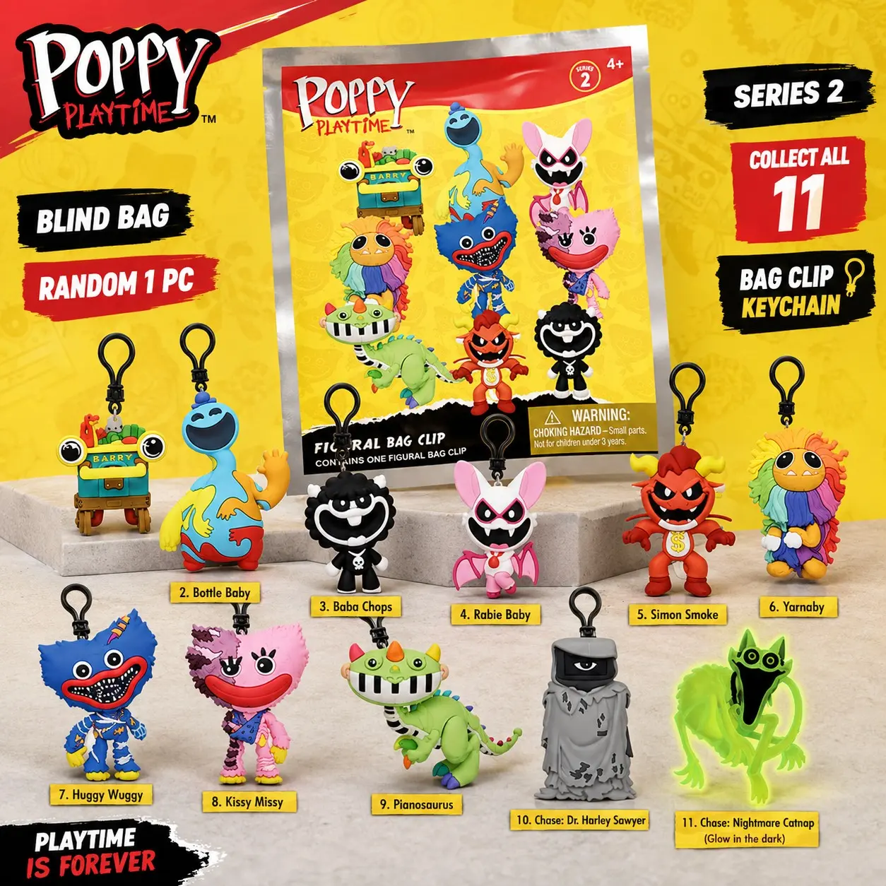 Poppy Playtime Figural Bag Clip, Series 2 Mystery Blind Bag Keychain, Huggy Wuggy Catnap Charm, Gamer Collectible Gift, Cute Creepy Nightlight Keyring
