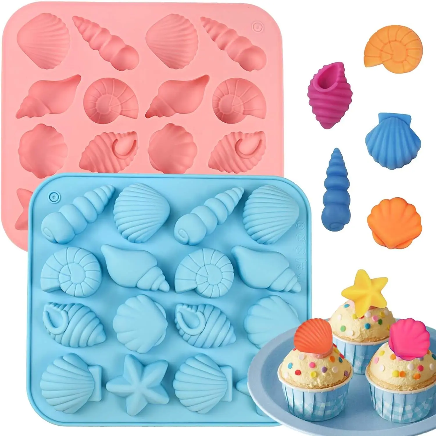 Seashell  Molds, 2 Pack  Themed  Baking Molds | Non-Stick Shell, Starfish, Conch Candy Mold for Cake Decoration, DIY Crafts, Snacks, Party , Beach-Themed Decora