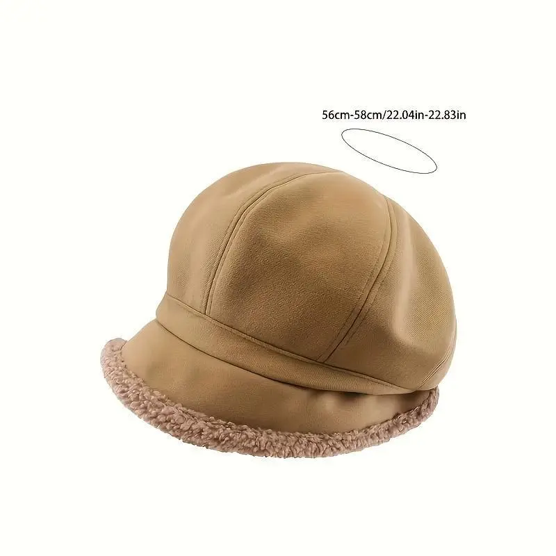 Women's Plain Plush Bucket Beanie - Keep Warm Fleece-Lined Winter Hat with Ear Protection, Non-Stretch Linen Fabric, Knit Heart Design, Unisex Western Newsboy Style for Outdoor Cold Weather, Streetwear Accessory, Keep Warm Hats
