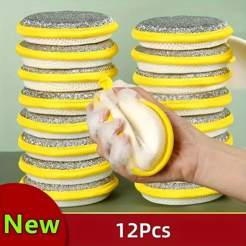 [6/12pcs Magic Dish Sponge] 6/12pcs Durable, Absorbent Double-Sided Magic Dishwashing Sponge Brush |   Pot and Dish Cleaner with Stain Eliminating Power |   Kitchen Cleaning Towel for Grease-Free Foaming Surfaces