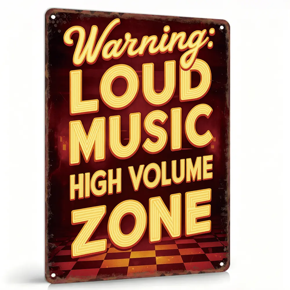 8"×12" Retro Checkered Floor Neon Letter Aluminium Metal Sign - Waterproof, Lightweight Home Decor Decoration, Mountable Wall Art for Pub Club, Music Fans (Indoor/Outdoor High Volume Zone Marker)