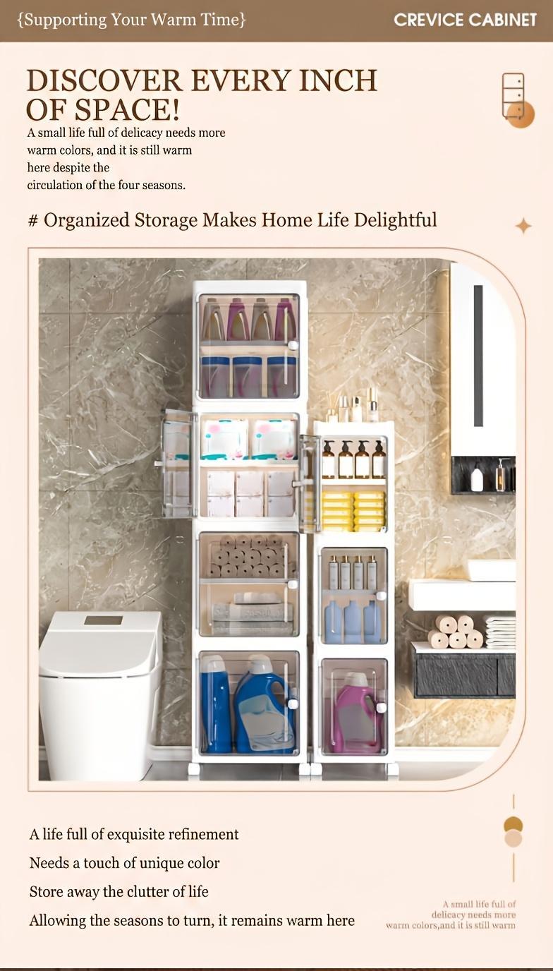 Naviconvex 8.7/12.6 Slim Storage Cabinet with Doors, 2-5 Tier Narrow Space Organizer, Large Capacity Freestanding Bathroom Kitchen Laundry Room Storage Solution