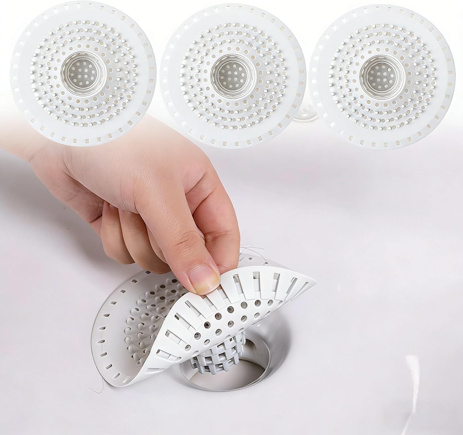 Silicone Bathtub Drain Hair Catcher – 3PCS Shower Drain Protector for 1.48" to 1.76" Regular Drains – Easy-to-Clean and Reusable Grey