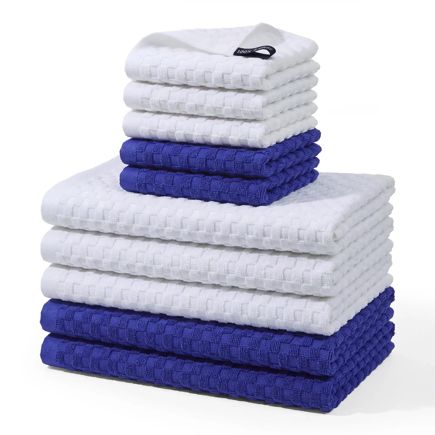 Highly Absorbent Waffle Weave Kitchen Towels Set – 10 Pack 100% Cotton Dish Cloths – Reusable & Durable, 2 Sizes, Grey/Black/Blue/White – Ideal for Kitchen Cleaning