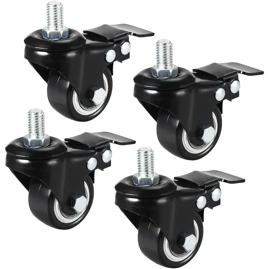 1.5 Inch Swivel Caster Wheels PU 360 Degree Threaded Stem Caster Wheel with Brake, M10 15mm, 330lb Total Load Capacity, Pack of 4