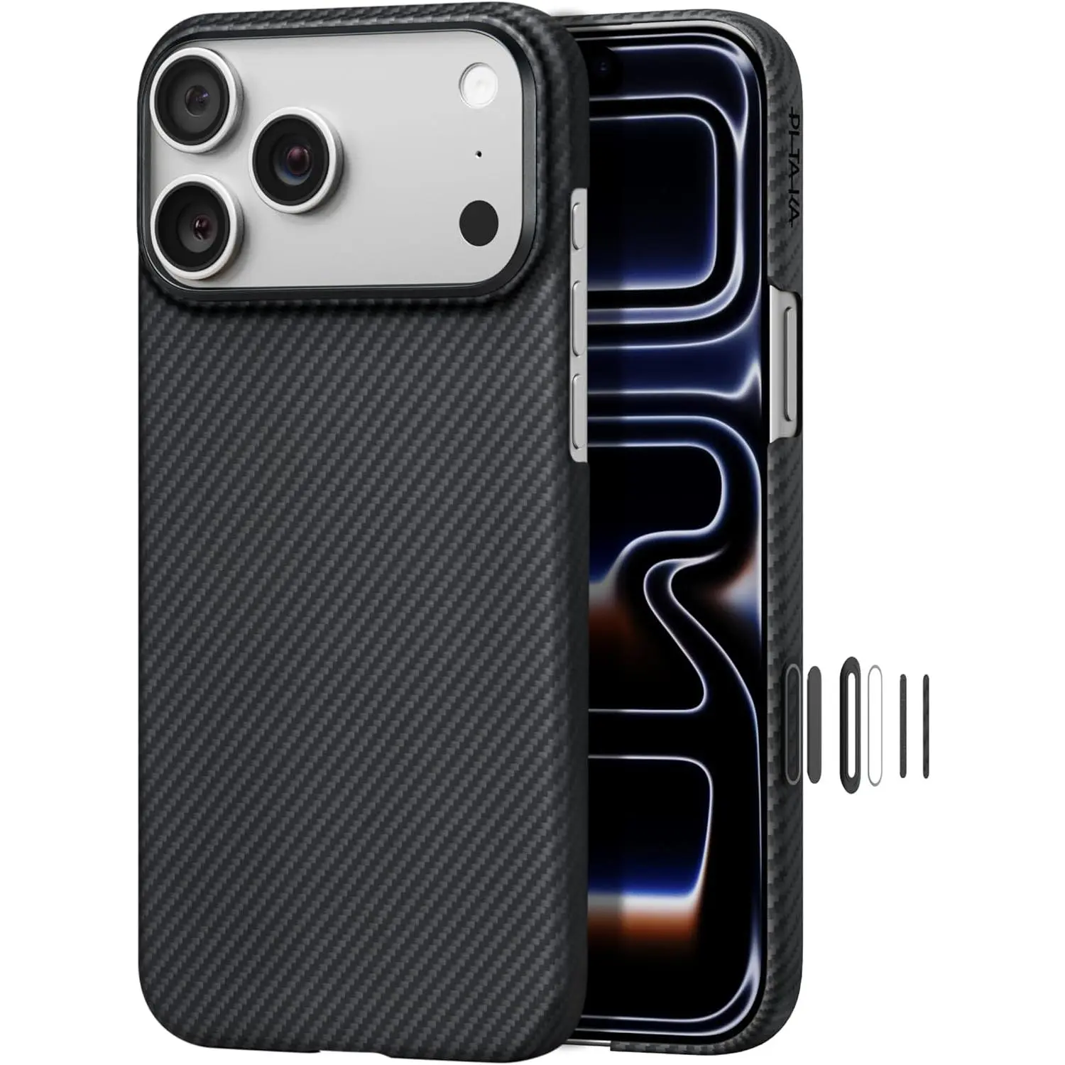 PITAKA MagSafe Compatible Case for iPhone 17 Pro 6.3", 600D Aramid Fiber Twill Weave, -Slim with Caseless Touch,  Control Button &  Tap, Black/Grey, Accessories