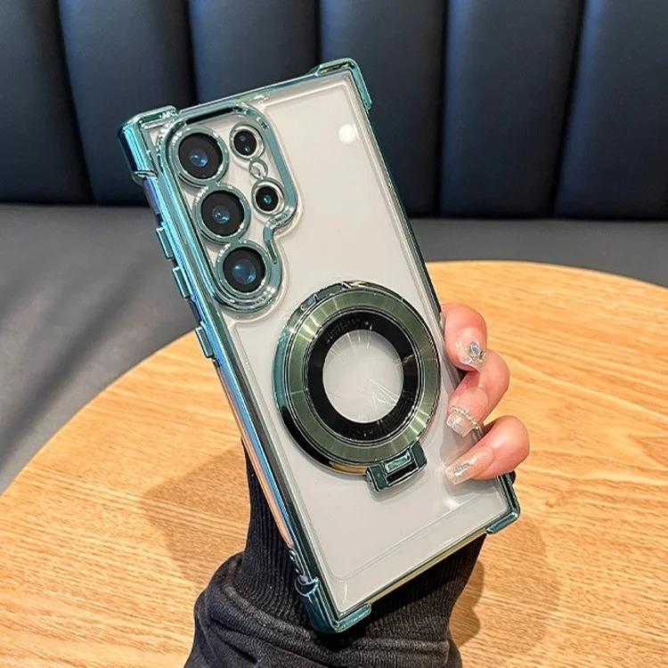 Premium Luxury Electroplated Magnetic Case with Built-in Kickstand, Shockproof Transparent Protective Shell with Acrylic Back, Compatible with Samsung Galaxy S26/S25/S24 Ultra/S23/S22/Note 20 Plus