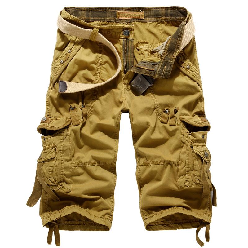 Men's Korean Style Multi-Pocket Cargo Shorts Fashion Trend Multi-Pocket Mid-Length Shorts Men's Casual Shorts Pants Cotton Fabric Khaki Menswear Cropped