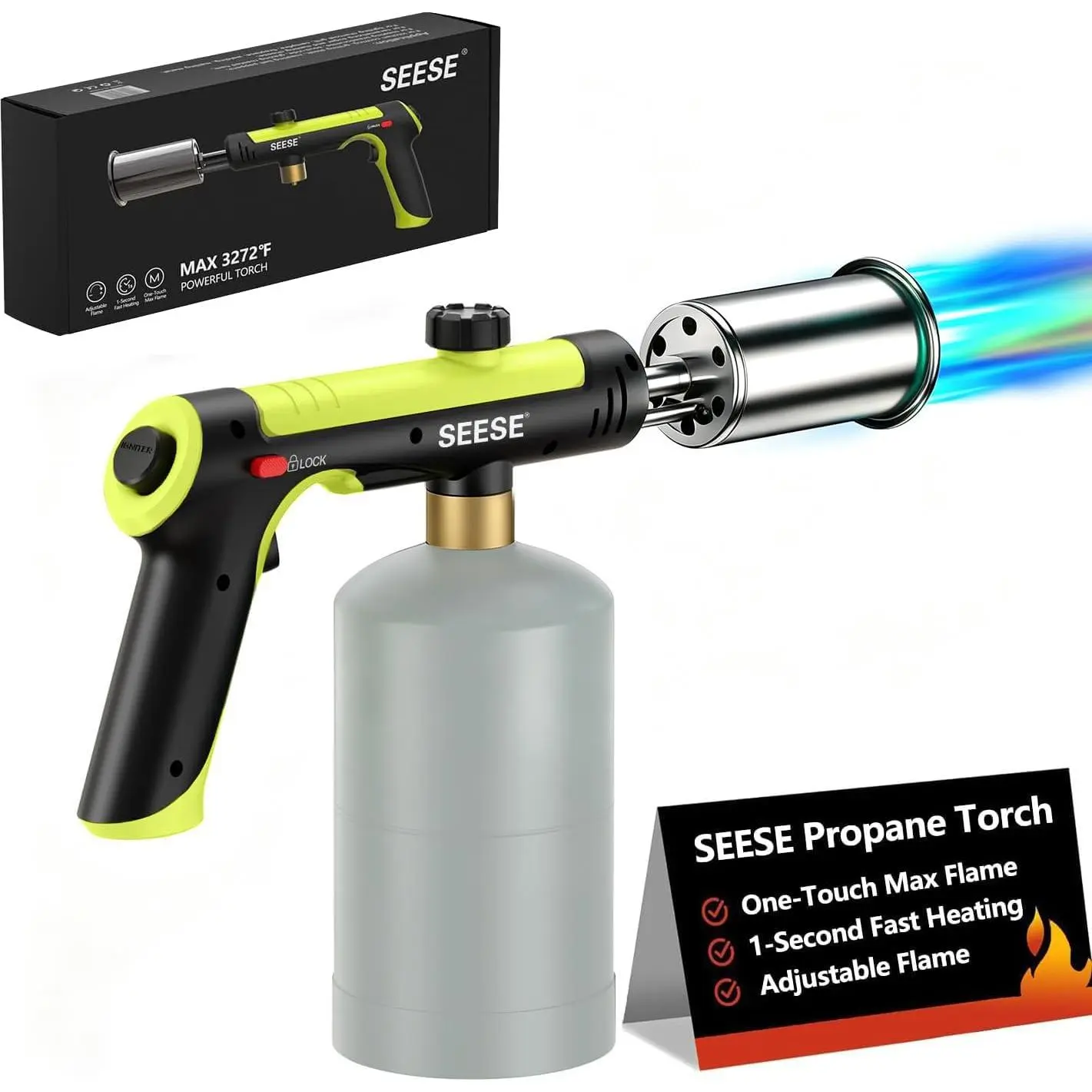 Propane Gun,Cooking With One-Max Fire, Charcoal Lighter with a Safety Lock, Blow for Sous Vide, BBQ,, Fireplace(Tank Not Included)