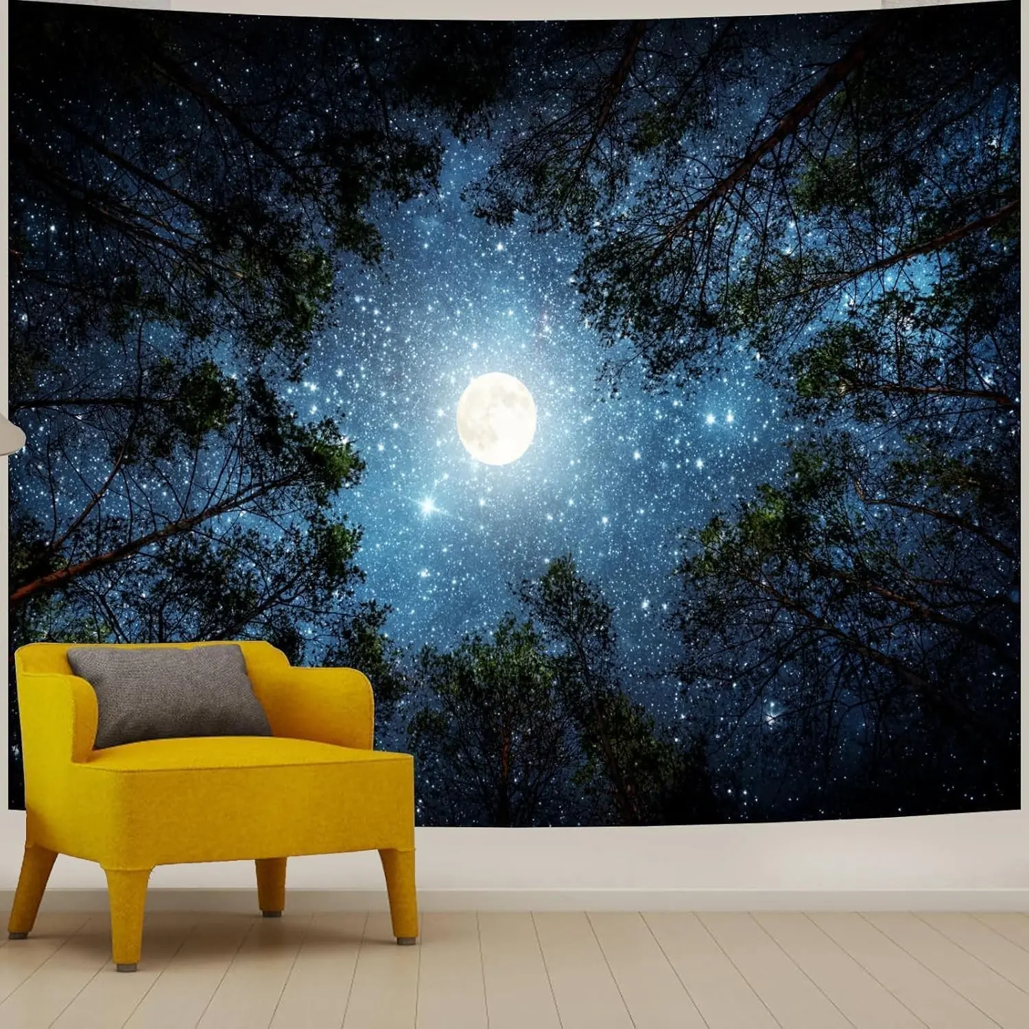51"x60" Polyester Space Ceiling Tapestry - High-Detail Print Decorative Photo Backdrop, Galaxy Forest Starry Night Moon Wall Hanging for Bedroom Teen Boy Room Party, Ideal Gift