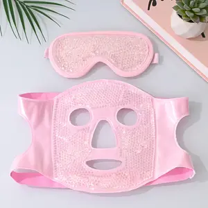 Reusable Gel Bead Cooling Face Mask and Eye Mask Combo, Hot & Cold Compress Facial Ice Mask for Reduce Eye Bags, Eye Bag Remover, Swelling, Headache, Skin Calming Self Care Kit