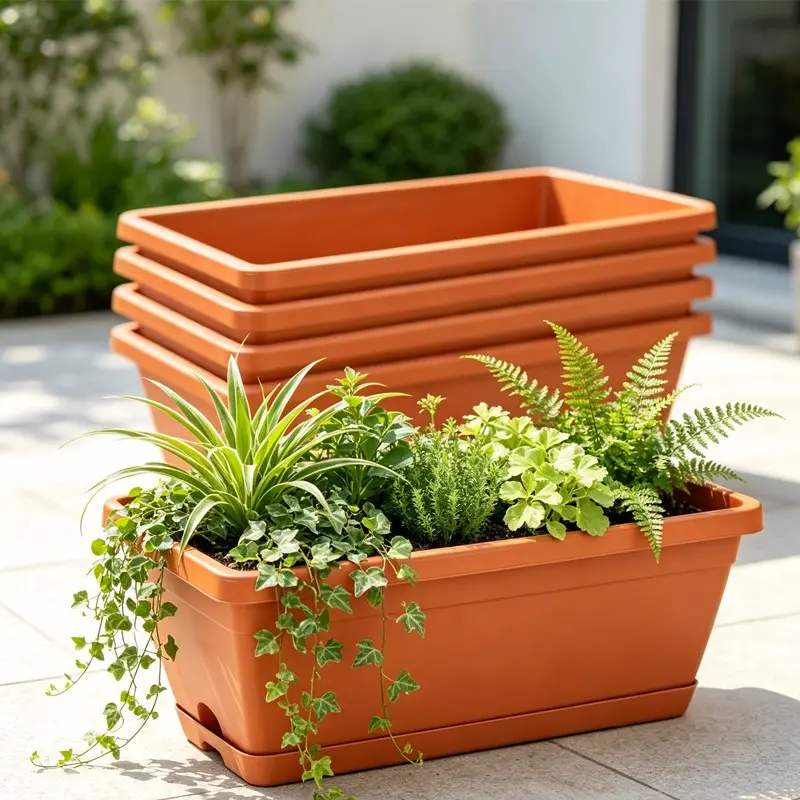 Plastic Flower Pot, Rectangular Flower Pot, Planting Box, Garden Pot & Planter for Home Balcony Garden Farm, Garden Supplies