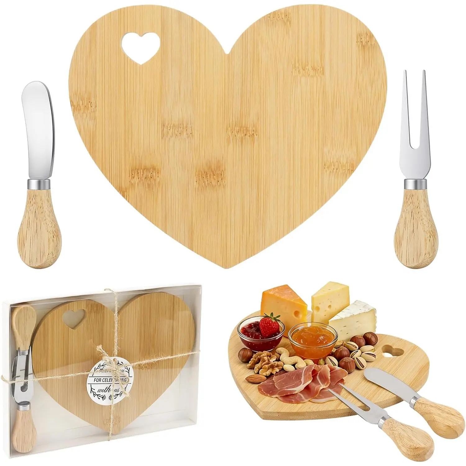 1 Set Heart Cheese Board Bridal  Shower Favor with  Fork, Thank You  Box, Mini Charcuterie Board, Bridal Shower Prizes, Wedding Favors,  Shower  Winners, Valentines, Housewarming