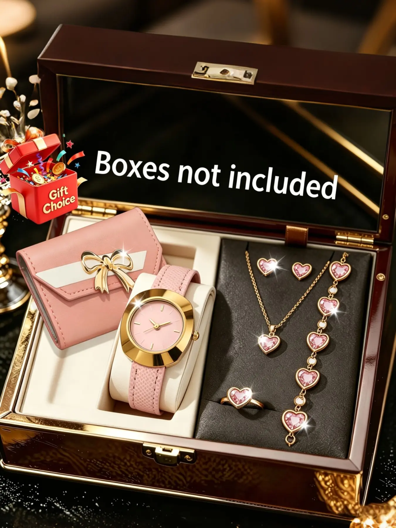 7pcs Women's Luxury Elegant Exquisite Watch Set, Includes Fashion Watch Necklace Bracelet Wallet Earrings Ring, Perfect Gift for Mother Girlfriend Family