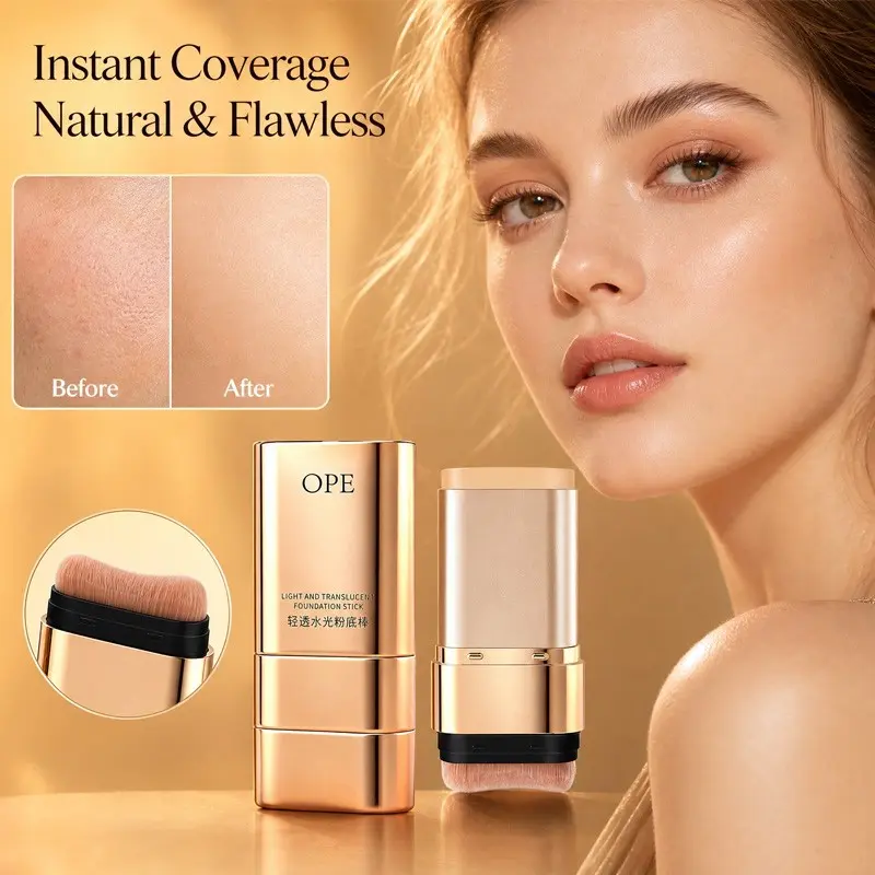 Luxury Gold All In One Foundation Stick With Soft Brush Light Hydrating Texture Gentle Conceal Redness Uneven Skin For Natural Dewy Look Daily Commute Dating Base Makeup
