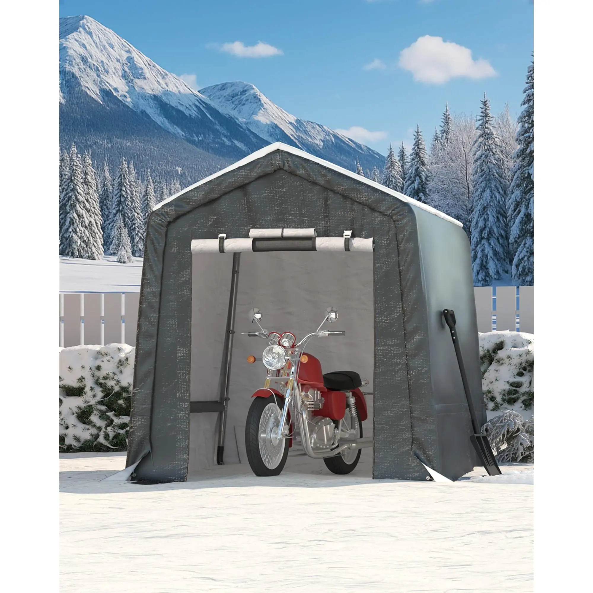 Outdoor Portable Storage ShedHeavy Duty 6x6 FT Portable Outdoor Storage Unit, 240G Waterproof UV Resistant PE Tarp Carport Shelter with Roll-Up Zipper Door & Vent Window, Multi-Purpose Backyard Storage Tent for Motorcycle, Firewood and Garden Tools