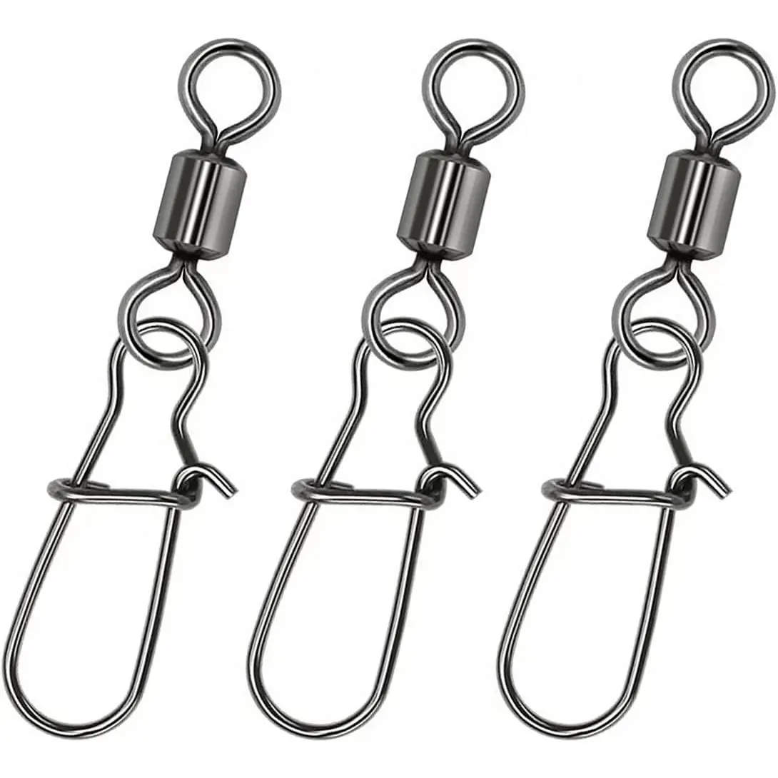Stainless Steel Fishing Snap Swivels, 50-Pack Durable Speed Clips with Quick Change Function, High-Strength Rolling Bearing Accessories for Saltwater/Fresh Water (24lb-145lb) Fishing Equipment, Compact, Freshwater, Maximizes Fishing Time