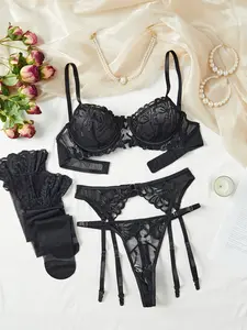 Five-Piece Set Sexy Lingerie with Stockings, Elegant Underwear for Special Occasions, Comfortable and Fashionable Adult Clothing night out top whimsy clothing french cut underwear summer clothes women lace bra chic tops going out Womenswear