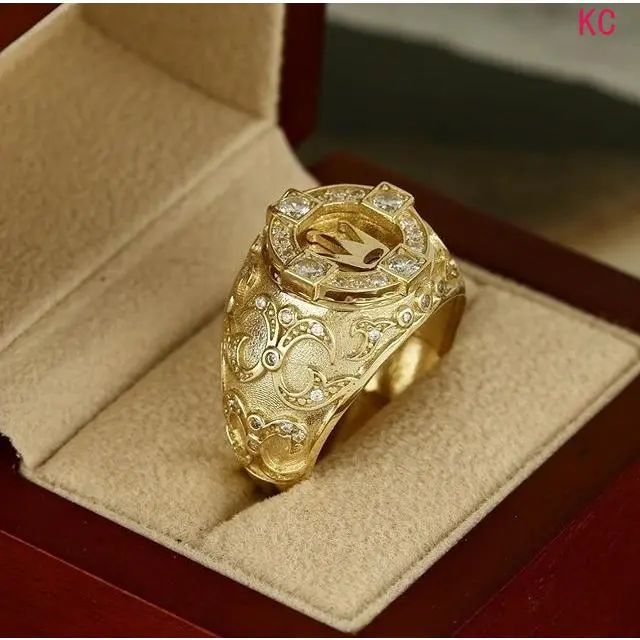 18K Gold Plated Crown Ring With Vintage Engraved Full Stones, Retro European American Finger Jewelry For Men Daily Matching