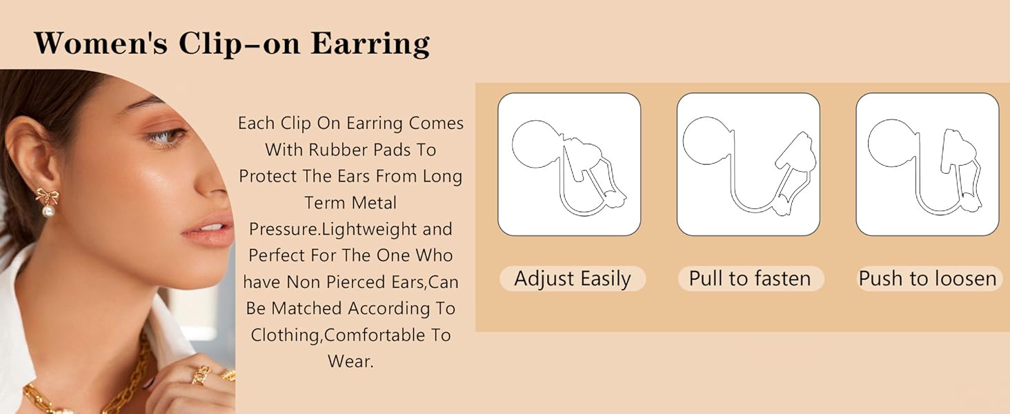 ORAZIO Clip On Earrings for Women - Pearl Drop Dangle Earrings with Bow Heart CZ - Lightweight Hoop Earrings for Non-Pierced Ears Gold Silver Finish Jewelry for Weddings Parties
