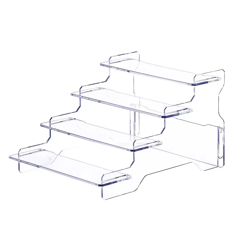 Four-Tier Transparent Acrylic Display Stand, Anti-Slip Layered Design, Ideal for Collectibles, Cosmetics, Desk Organization, Clear Storage Rack
