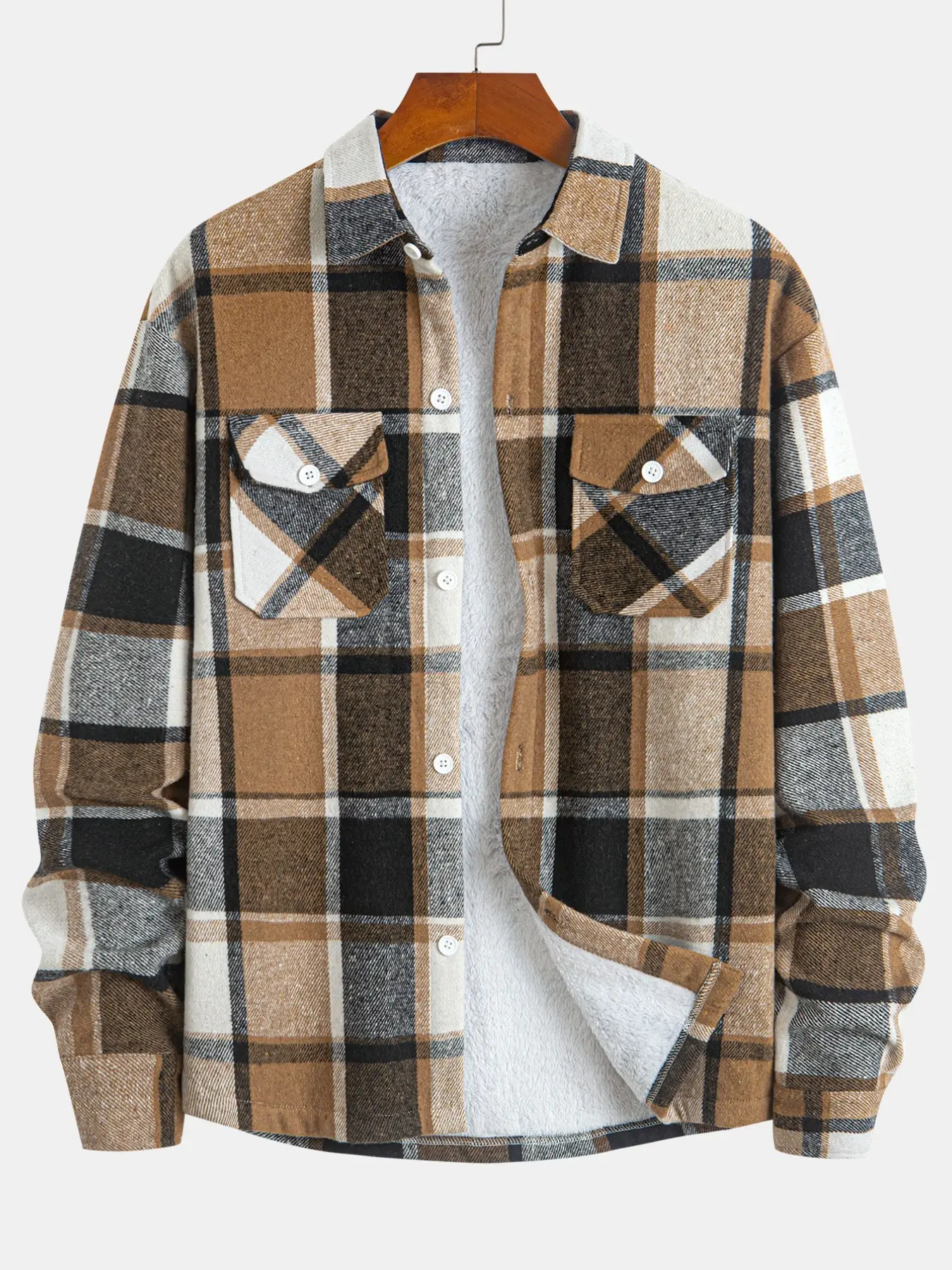 Men's Casual Sportswear Plaid Fleece Long Sleeve Jacket, Men's Plaid Shirt Fleece Jacket, Warm Outerwear for Daily Wear, Comfortable and Stylish