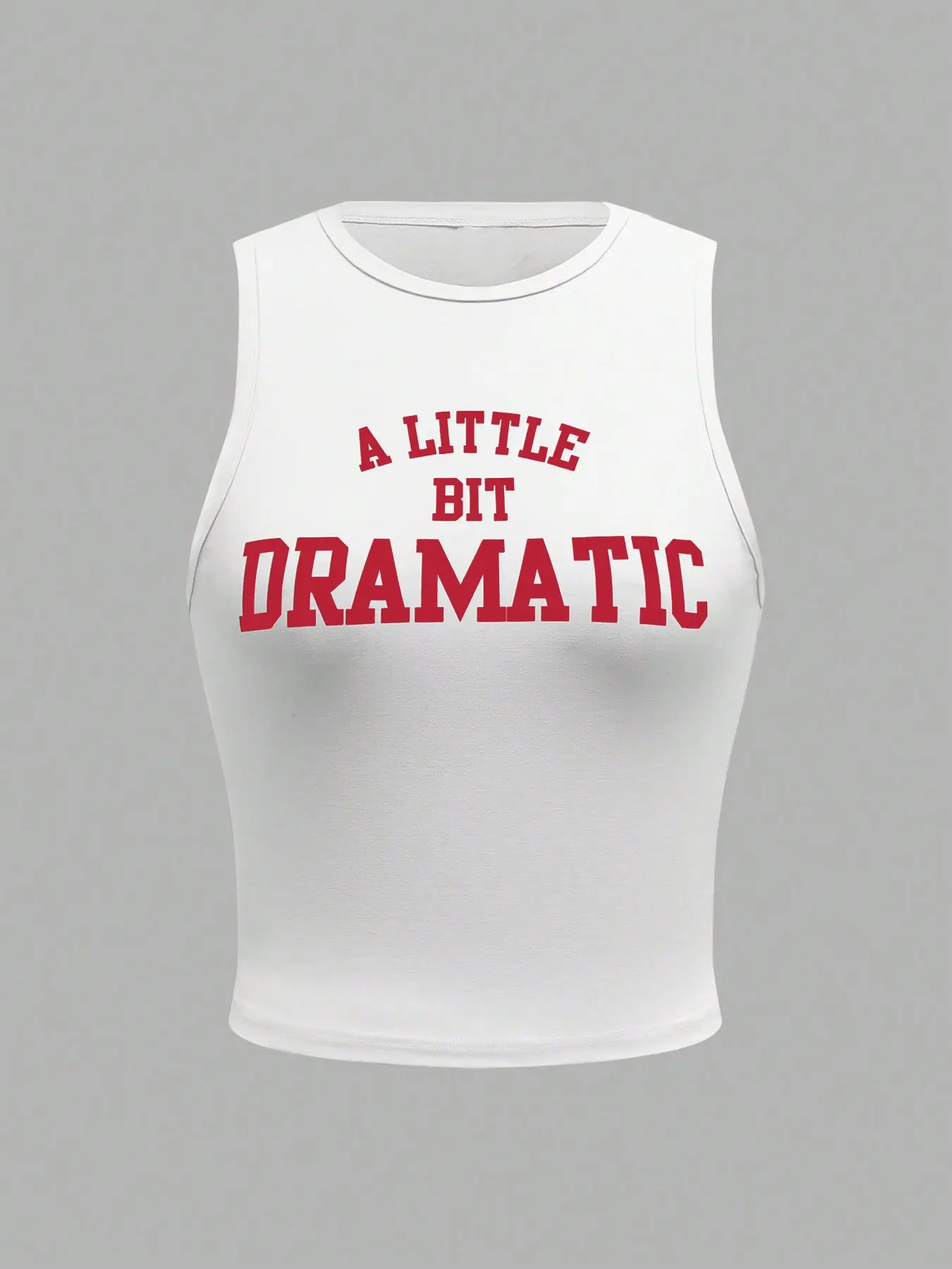 "A Little Bit Dramatic" Women's Summer Casual Slim-Fitting Tank Top, Round Neck, Sleeveless, Letter Print, Soft Comfortable Fabric, All-Season Daily Wear