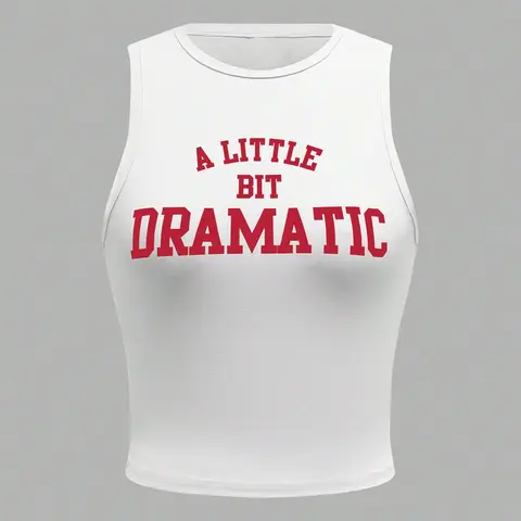 "A Little Bit Dramatic" Women's Summer Casual Slim-Fitting Tank Top, Sleeveless, Letter Print, Soft Comfortable Fabric, All-Season Daily Wear, Sleeveless Tank Tops