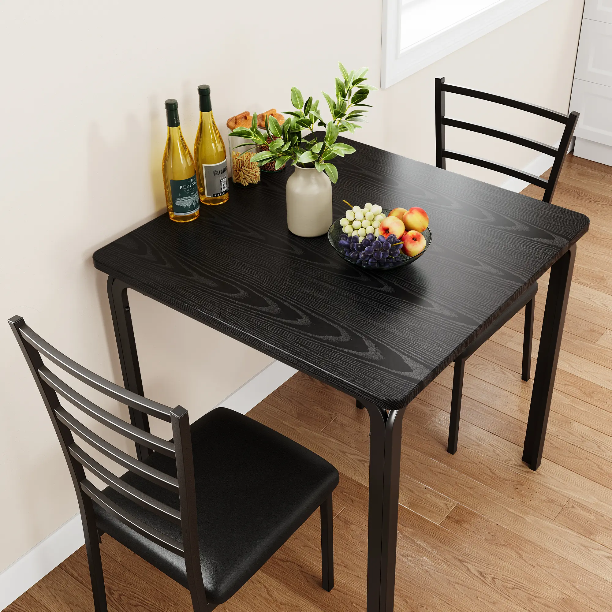 5-Piece Space Saving Dining Table Set with 4 Padded Upholstered Chairs, 43" Rectangular Modern Kitchen Table Set with Sturdy Metal Frame for Dining Room, Kitchen, Small Spaces, Apartment, Grey Wood Grain