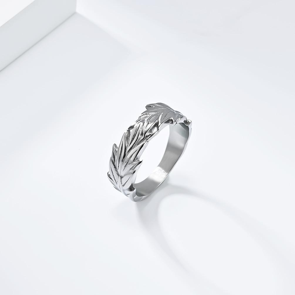 retro neutral wind hemp leaf titanium steel ring ring niche personality wheat ear pattern stainless steel hand jewelry