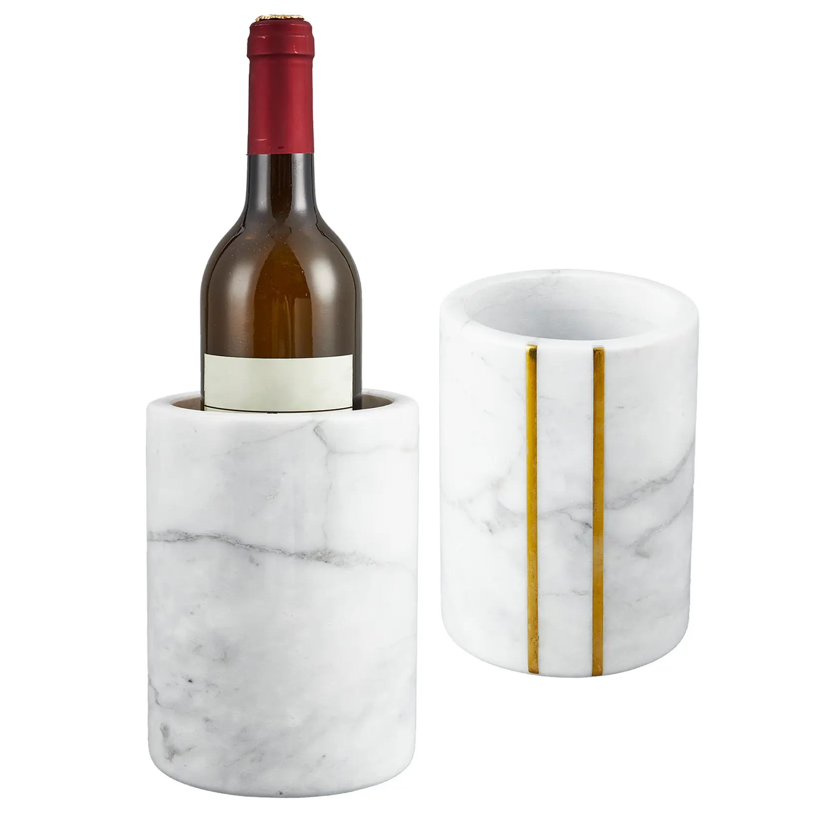Natural Marble Wine Cooler – 2-in-1 Black and White Dual-Tone Chiller Bucket – Heavy Duty Stone Ice Bucket for Champagne – Sturdy & Portable for Outdoor Entertaining, 17 x 12 cm