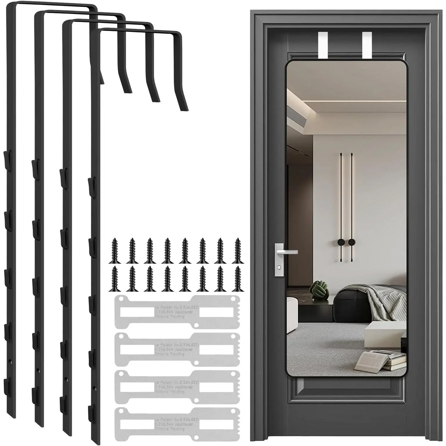 2 count Over The Door Mirror Hanger, Adjustable Door Mirror Hanger, Five-Hole Over The Doors-Mirrors Hook, Mirrors Doors Hangers with 2 Iron Filings and Screws (Black)