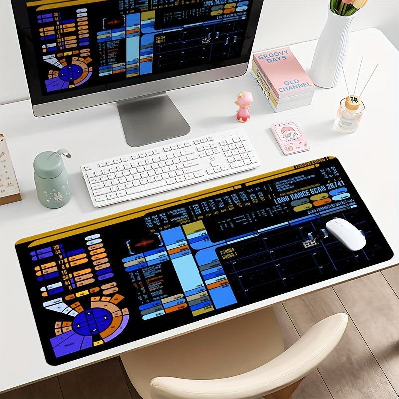 Trekker Sci-fi Control Console Design Mouse Pad, Large Gaming Mouse Pad, Non-slip Rubber Base Stitched Edge Desk Pad for Laptop Desktop, Desktop Accessory