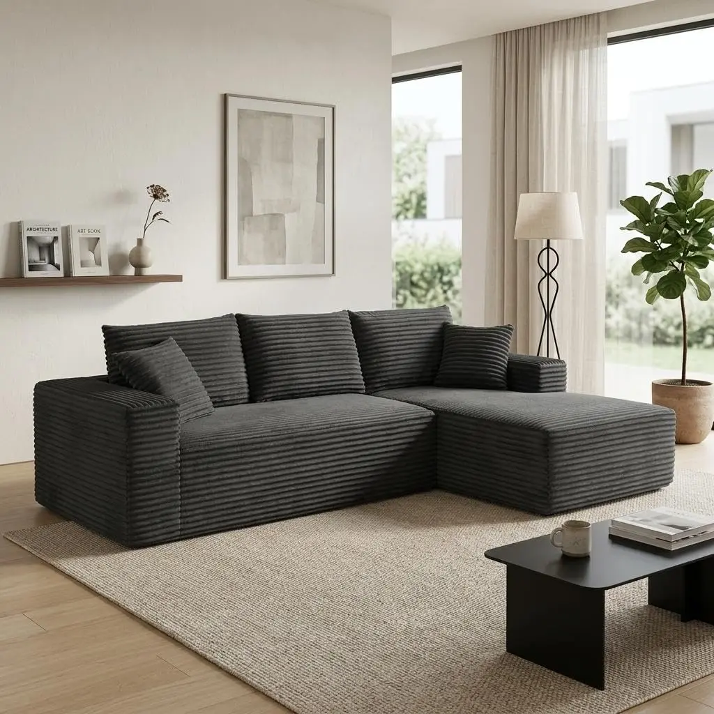 108" L-Shaped Modular Sectional Sofa Couch with Deep Seat, High Back, Memory Foam Options, Upholstered Boneless Design, No Assembly, Available in Dark Gray, Black, Beige, Right or Left Facing Chaise, Pet-Friendly, Modern