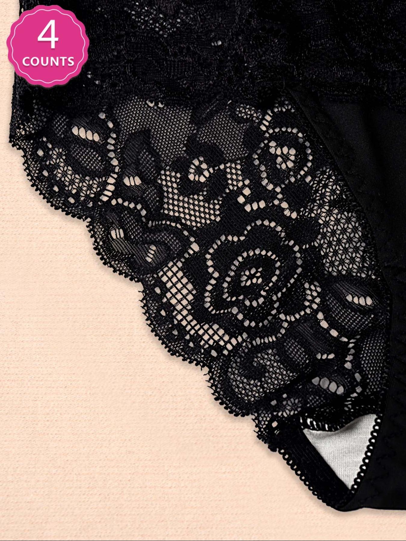 Women's Solid Color Floral Lace Patchwork High Waist Panty, Soft Comfortable Breathable Knicker for Daily Wear, Underwear for All Seasons Trim Lace Panty