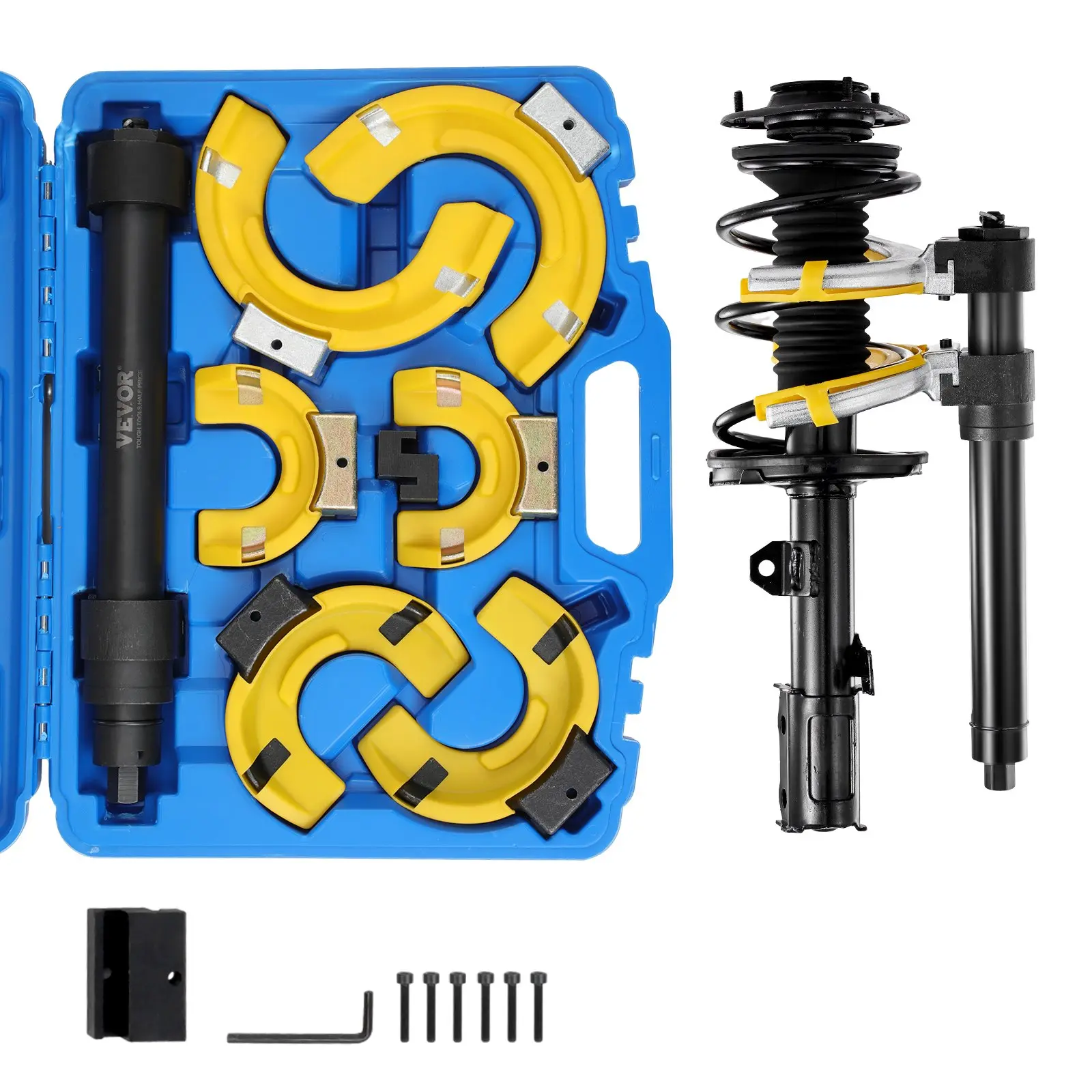 【DealsForYouDays】VEVOR Strut Spring Compressor Set, Macpherson Strut Spring Compressor Kit, Interchangeable Fork Strut Coil Extractor Remover Tool, with Yellow Protective Sleeve and Carrying Case