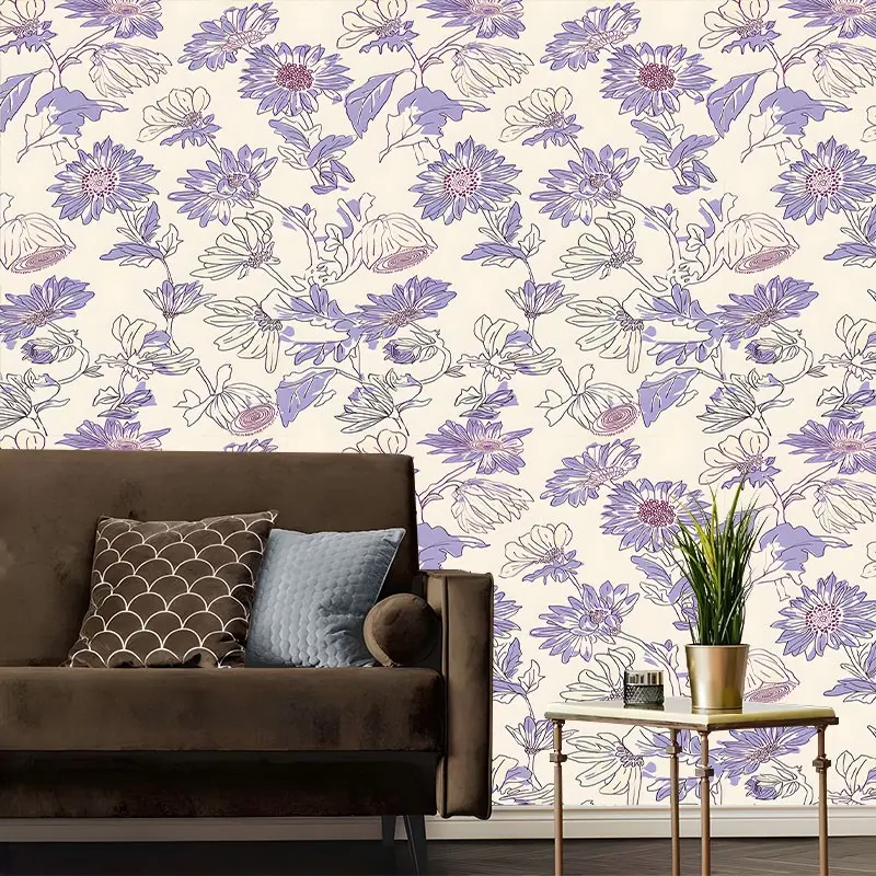 Purple Daisy Line Floral Peel And Stick Wallpaper Soft Boho Sketch Removable Self Adhesive No Residue Easy Install Contact Paper For Family Friends Colleagues Bedroom Furniture Kitchen Bathroom Multi Home Decor
