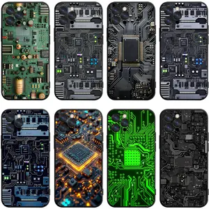 Circuit Board Tech Phone Case For iPhone 17 Pro Max Air 16 Pro 15 14 Plus 13 12 11 & Samsung S26 S24 S23 Ultra CPU Motherboard Cyberpunk Circuit Line Art Cover Shockproof Protective Case for Tech Lovers & Gamers