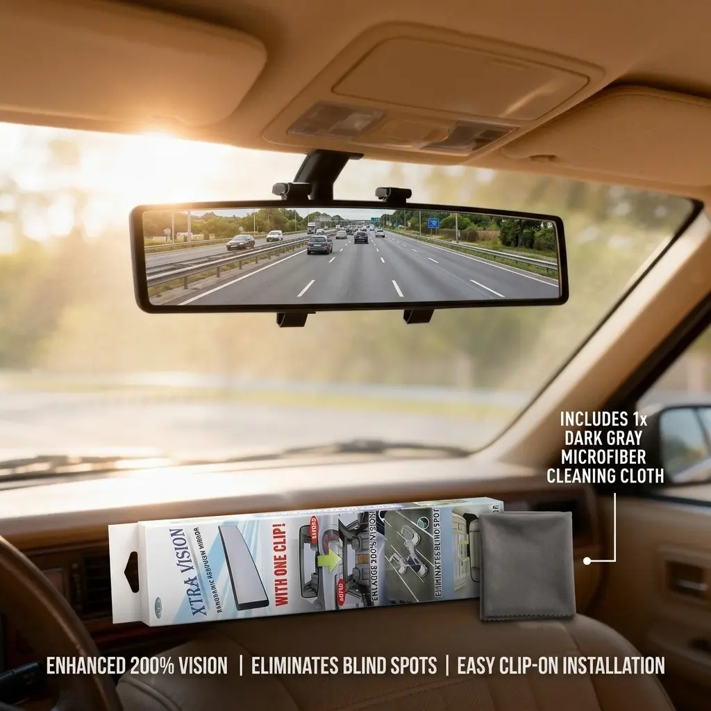 2026 Upgrade HD Panoramic Clip-On Rearview Mirror, Ultra-Wide Angle Vision, Minimizes Blind Spots, Easy Clip Installation, Enhances Vehicle Safety