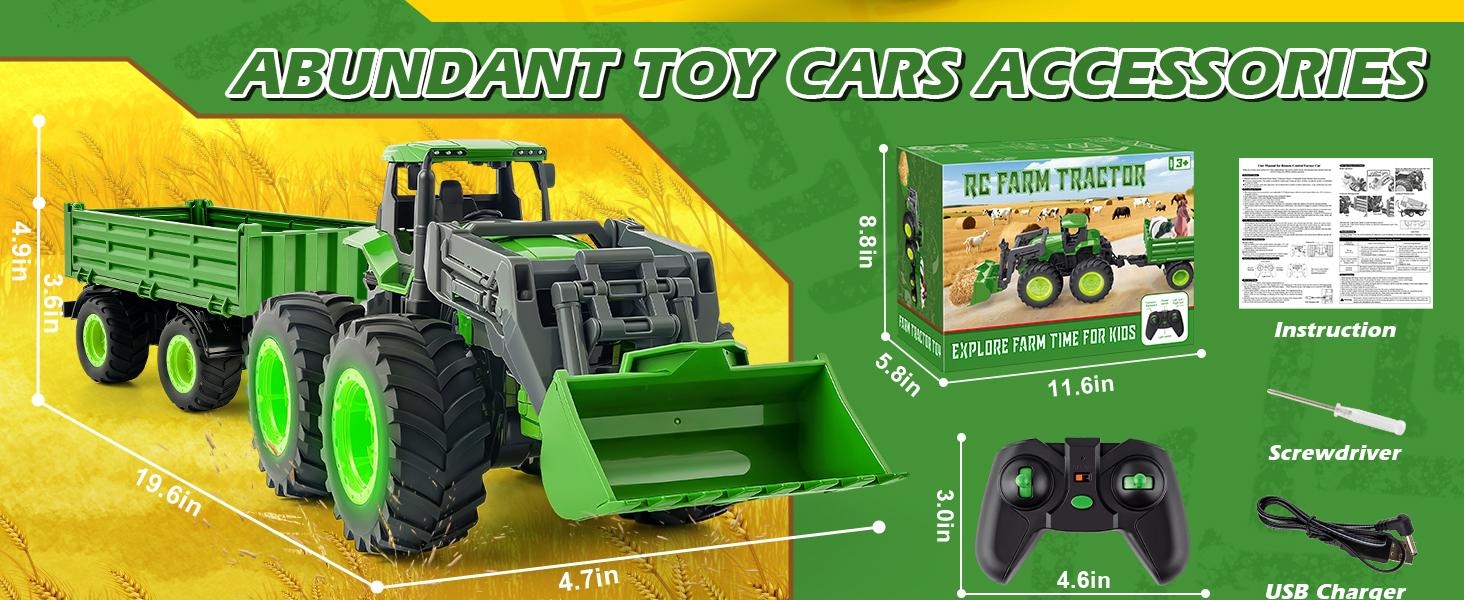 Remote Control Tractor Toy, Kids RC Tractor Set with Truck & Trailer and Light/Loading/8 Wheel, 2.4 Ghz RC Farm Vehicle Toys, Animal Farm Kids Toy for 3 4 5 6 7 8 9 Year Old Boys Girls Birthday Gift