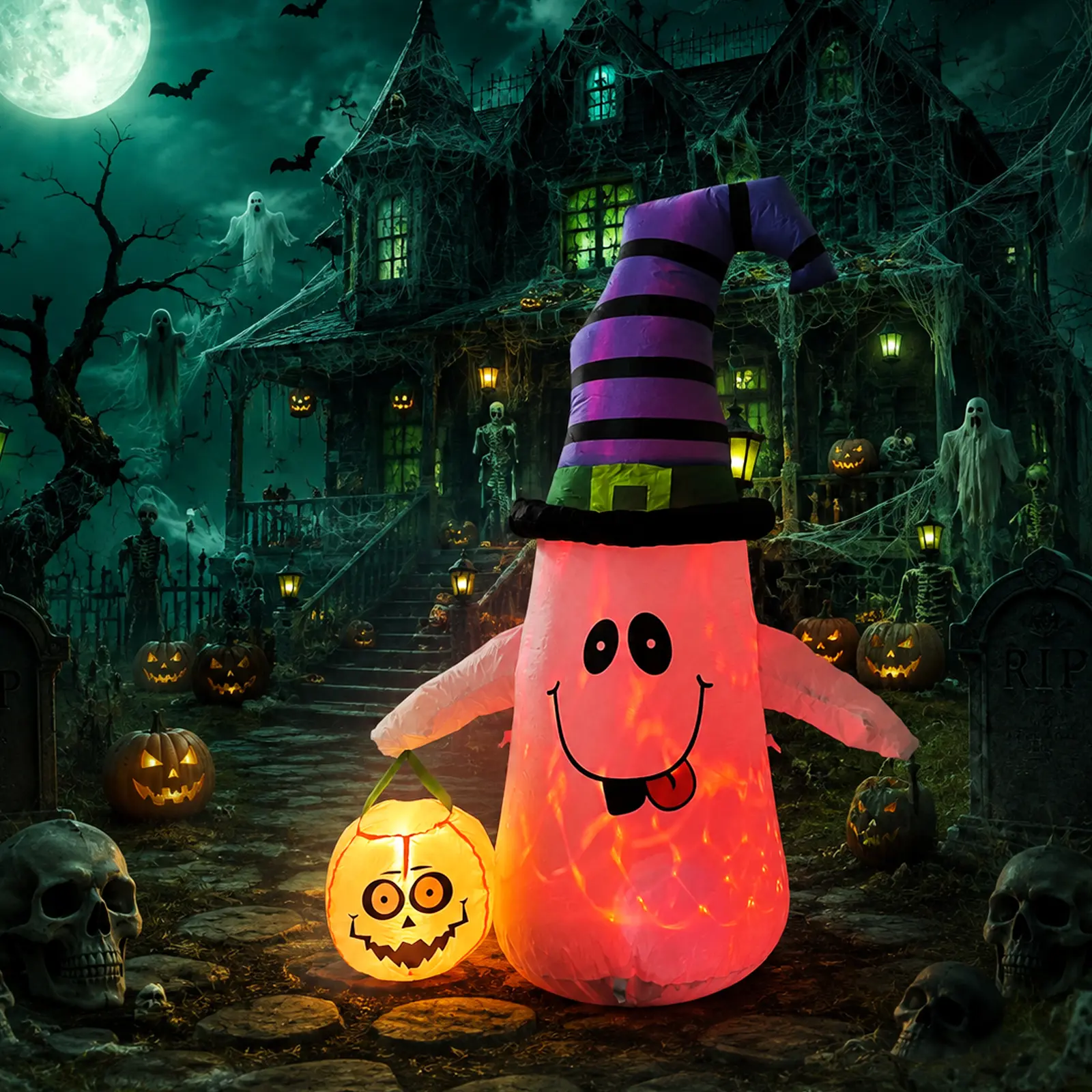 Gardwin 4FT High Halloween Inflatable Ghost Outdoor Decor, Blow-Up Yard Decoration with LED Lights for Home Garden Lawn, Scary Ghost Shape for Photo Use