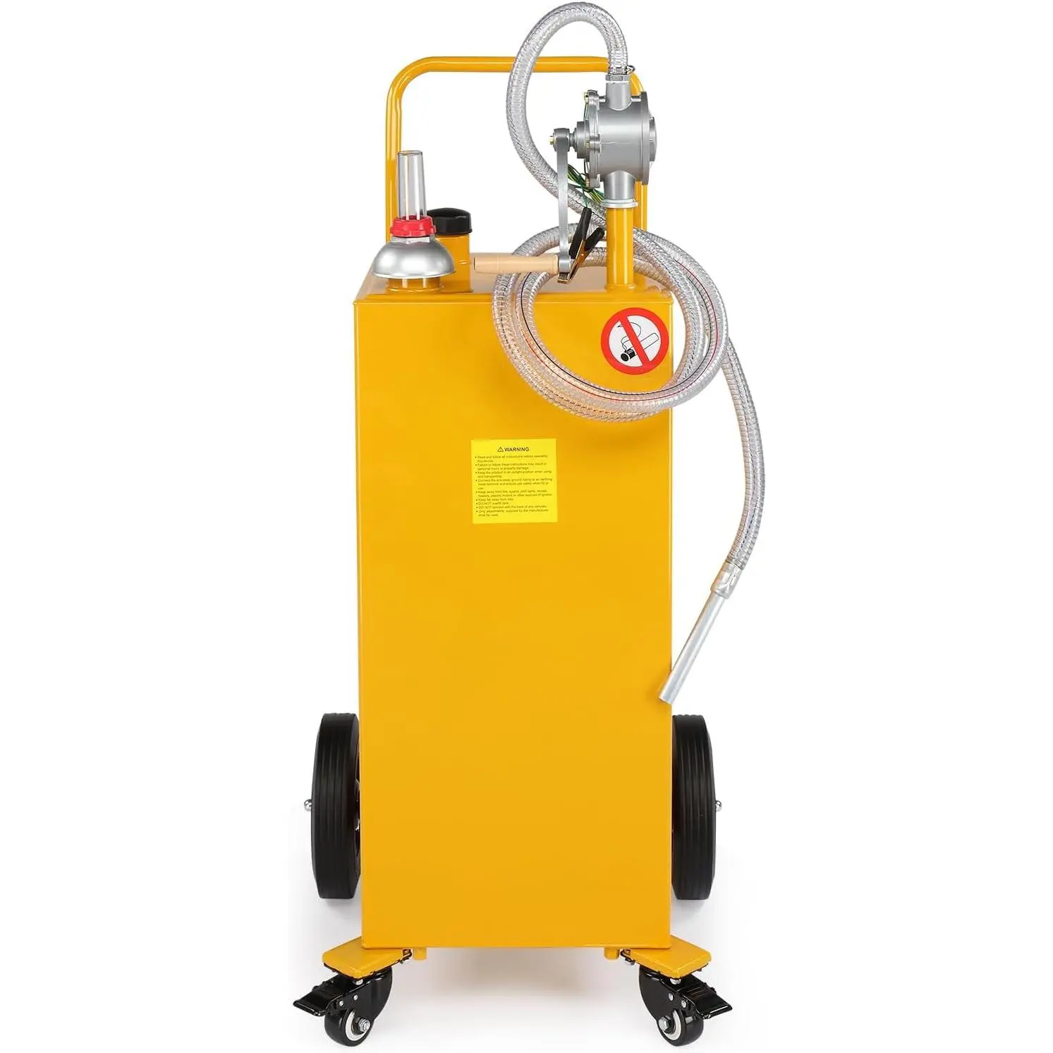 AutoForever 30-Gallon Yellow Oil Transfer Fluid Storage Tank with Rolling Flat-Free Solid Rubber Wheels, Multi-Fuel Gas Caddy for Boat/ATV/Car