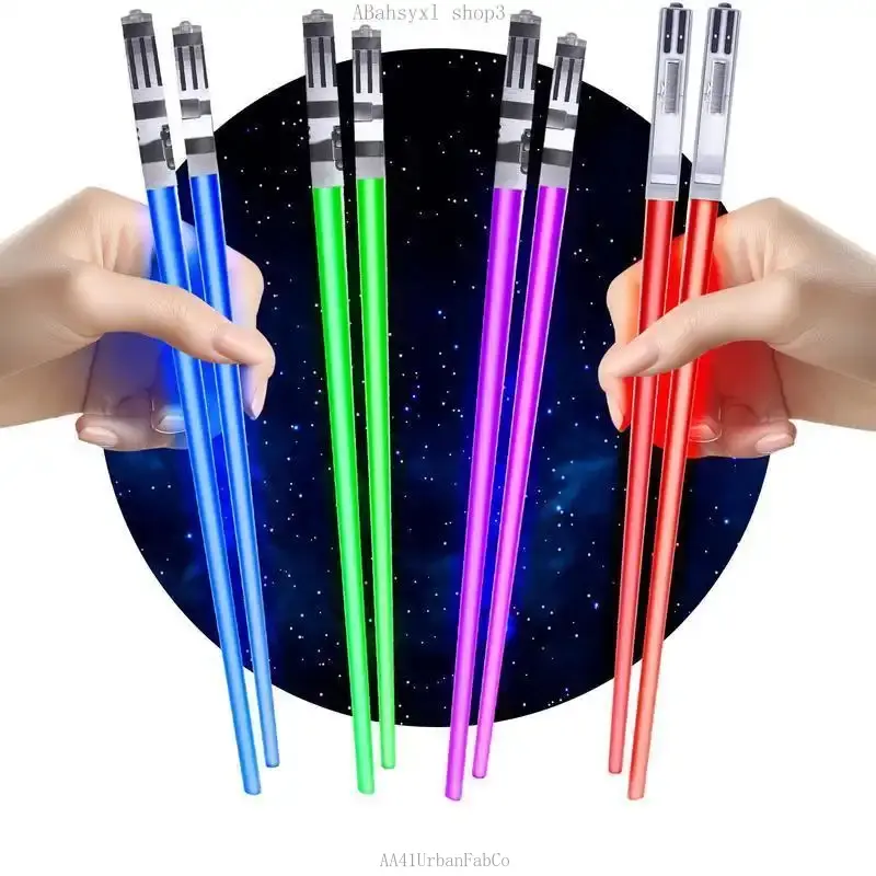Lightsaber Chopsticks, 4-Pair Set of Light-Up LED Cutlery, Reusable ABS Tableware for Parties and Gifts - Red, Blue, Green, Purple, Red & Green/2 Pairs