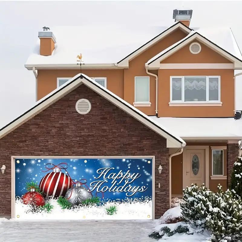 Christmas Themed Garage Door Cover, 1 Count Happy Holiday Garage Door Banner, Outdoor Holiday Decoration for Home Garage Door