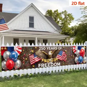 250th Anniversary Banner, American Independence Day Decor, Bald Eagle & Flag Design, Patriotic Party Setup, 240cm X 45cm, July 4th Celebration