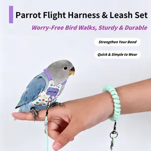 Parrot Flight Harness & 2M Anti-Flyaway Leash Set - Ultra-Light Bird Walking Gear, Safe Outdoor Bird Walking Kit, Available in 3 Colors, Supplies