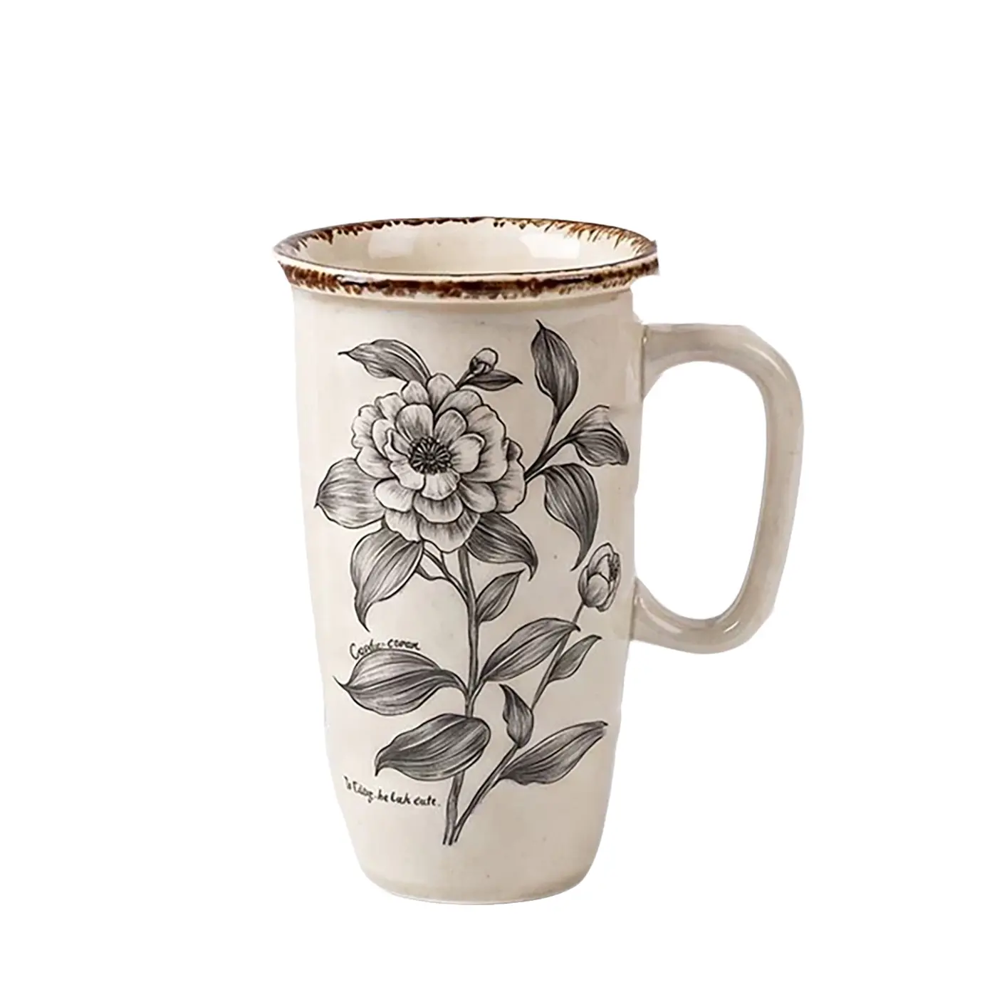 Vintage Floral Ceramic Mug, Drinking Cup for Milk and Coffee, Ideal for Home Office, Perfect Gift, Single Pack