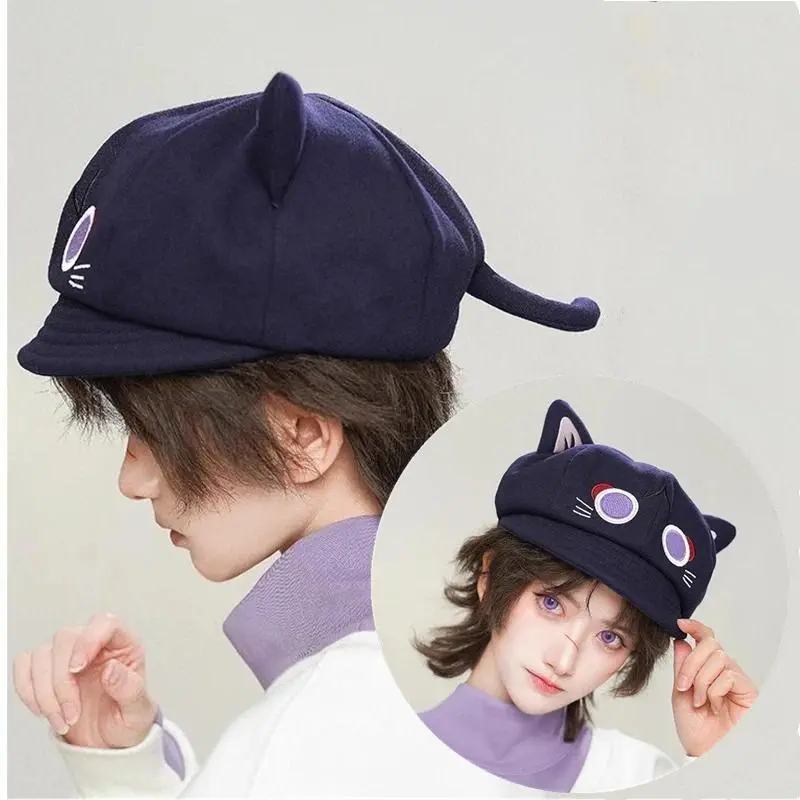 Hot Game Genshin Impact Scaramouche Cute Cat Cosplay Octagonal Hat Casual Wanderer Balladeer Beret Cap Accessories Gift